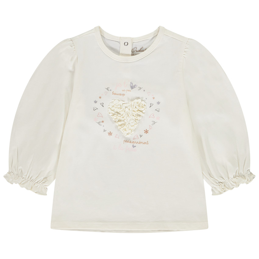 Camiseta de manga larga abullonada con estampado 3D para niña 