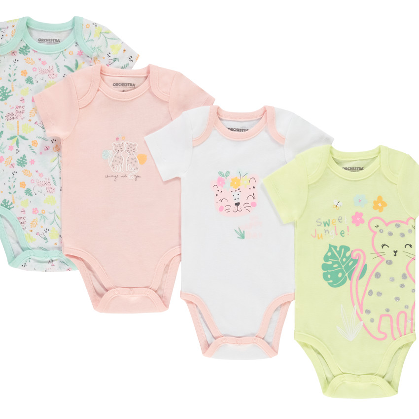Pack de 7 bodies de manga corta de jersey con estampado de animales para bebé niña. 