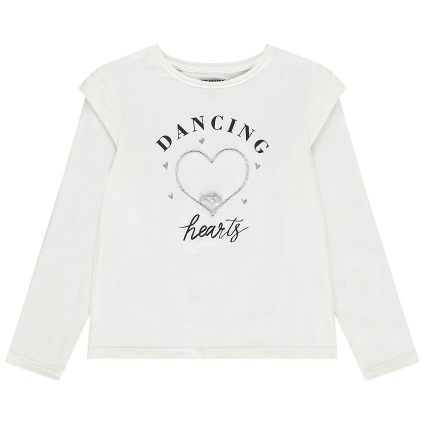 Camiseta de manga larga con hombreras y estampado para niña 