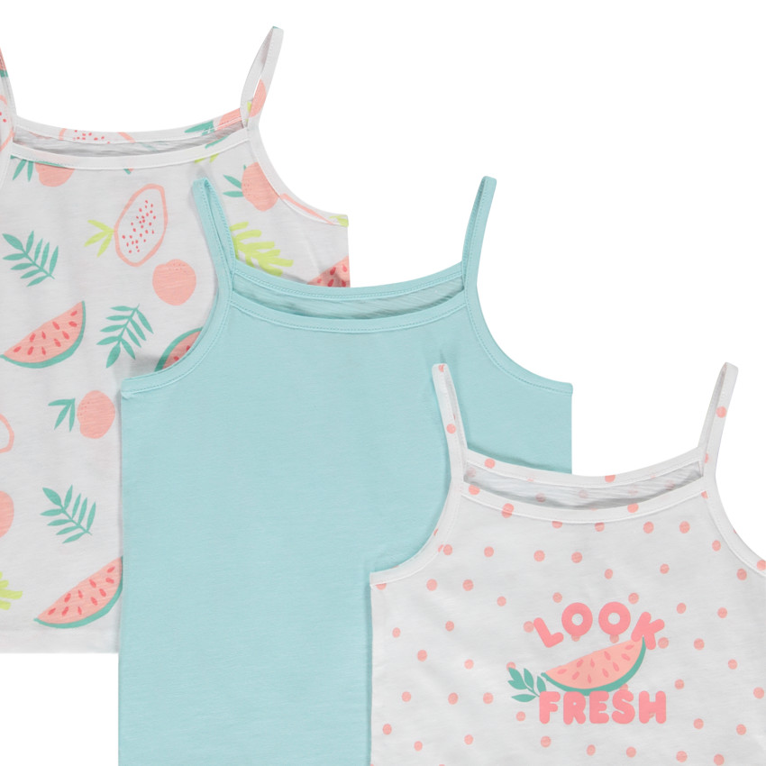 Lote de 3 camisetas sin mangas fantasía en jersey slub para niña 