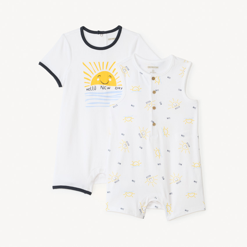 Conjunto de 2 monos con estampado de sol para bebé niño. 