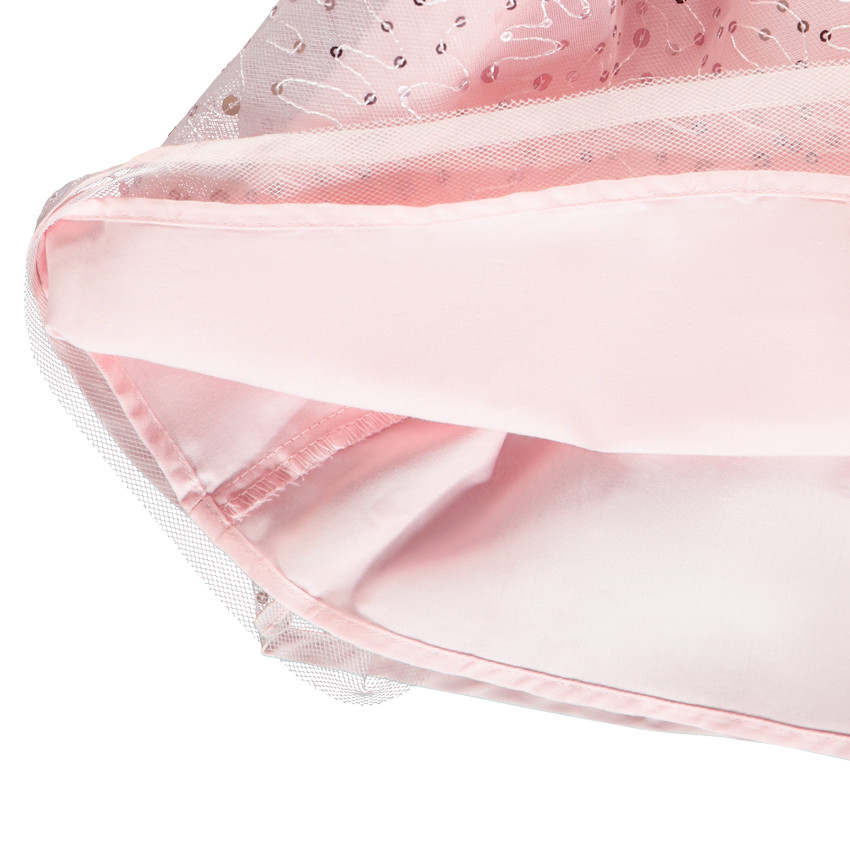 Falda corta unicolor rosa de tul con brillantes lentejuelas para niña 