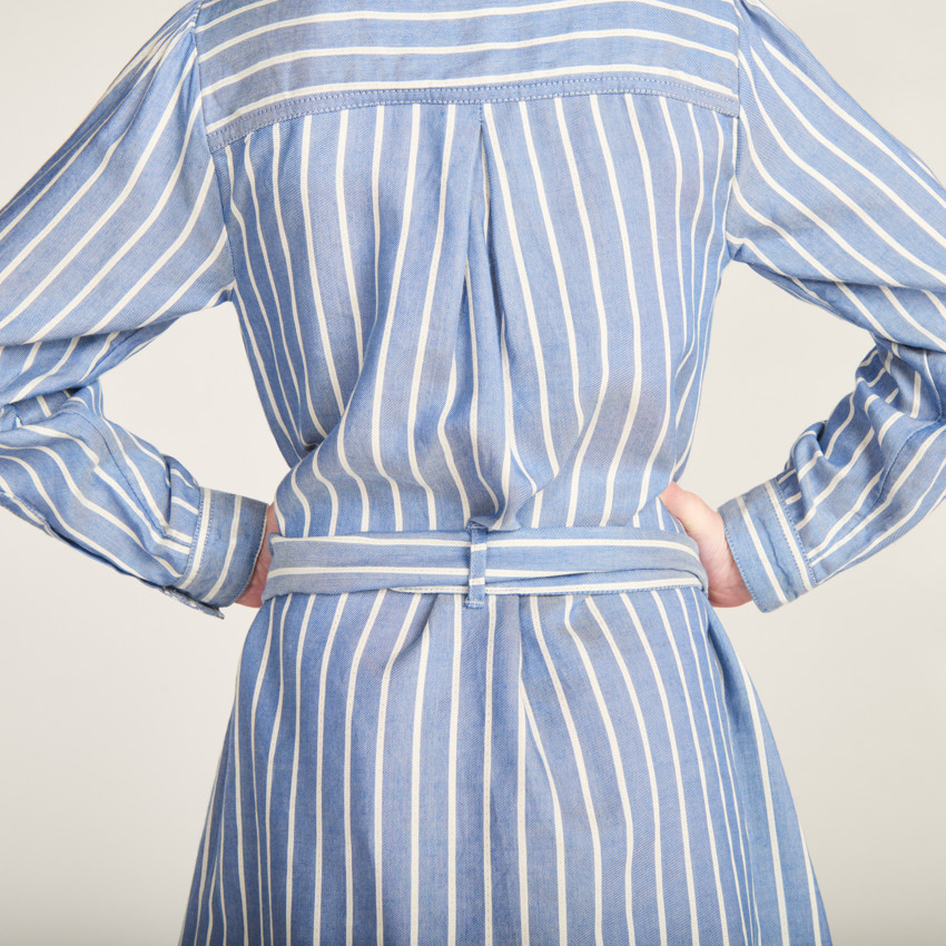 Ropa de camisa de rayas de manga larga con cinturón para niña 