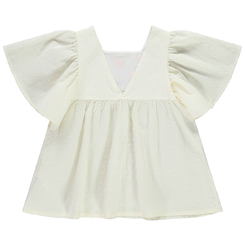 Túnica manga corta con plumetis y bordados para niña 