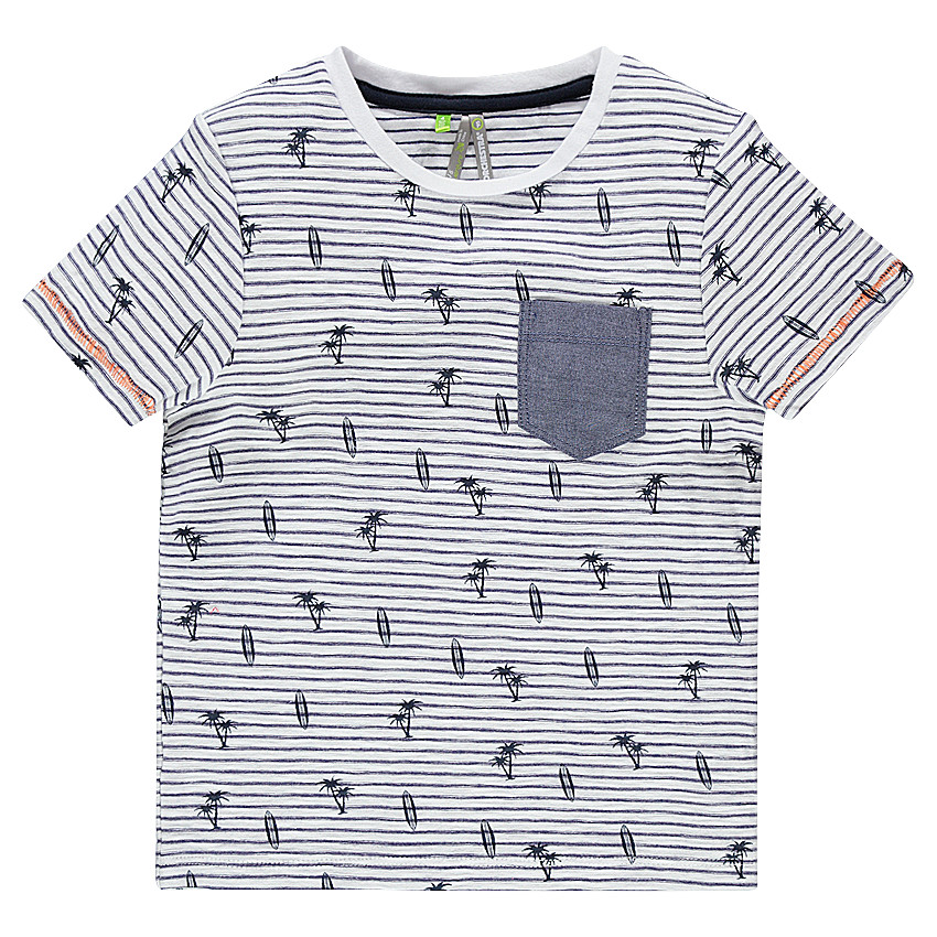 Camiseta de manga corta de rayas estampadas con bolsillo 