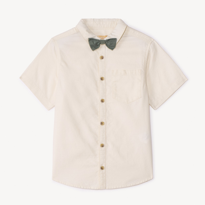 Camisa de manga corta lisa con pajarita desmontable para niño 