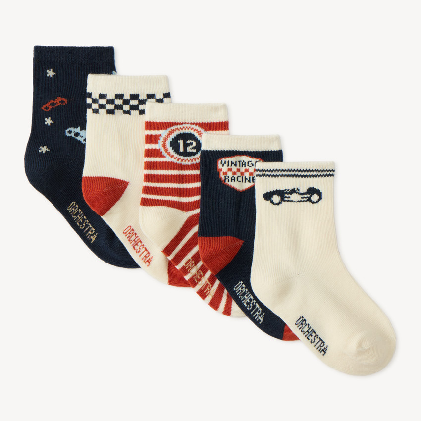 Lote de 5 pares de calcetines normales para bebé niño con motivos de coches vintage. 