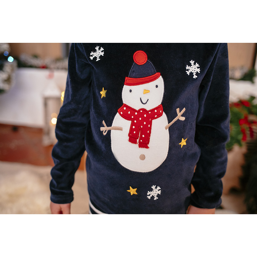 Pijama de terciopelo espíritu de Navidad con pantalón de rayas 