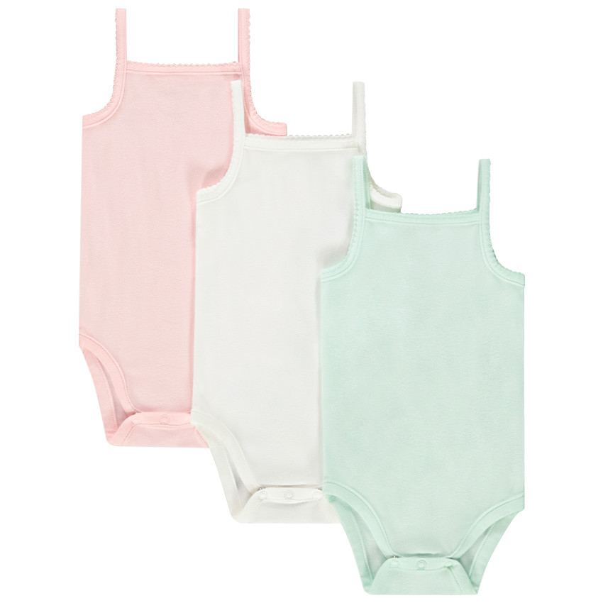Pack de 3 bodies sin mangas lisos para bebé niña 