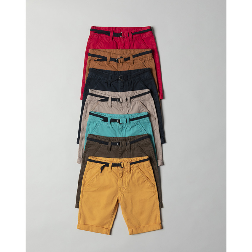 Bermudas de algodón lisas con cinturón ajustable 