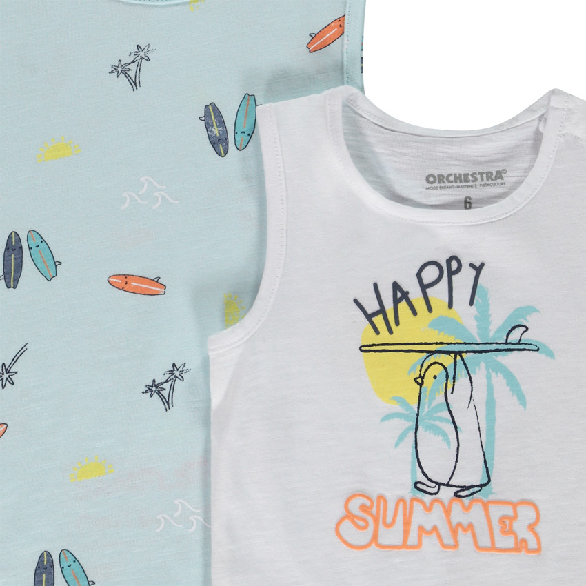 Lote de 2 camisetas sin mangas fantasía en jersey slub para bebé niño 