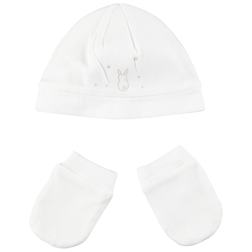 Conjunto de gorro y manoplas de algodón con estampado de conejo 