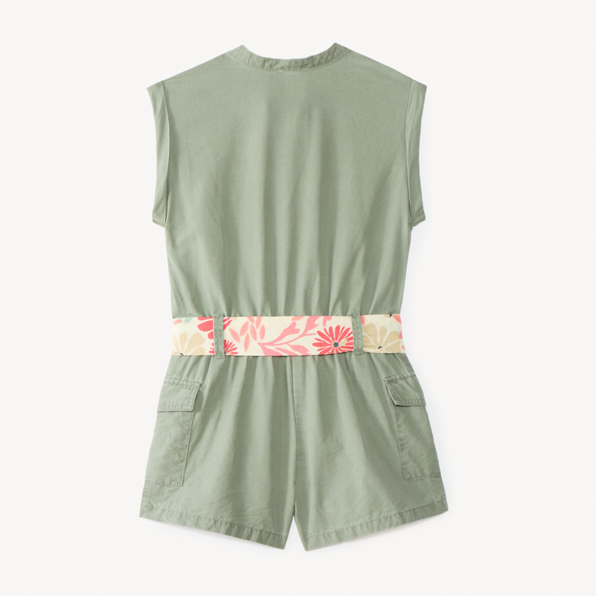 Mono sin mangas con cinturón de flores para niña 