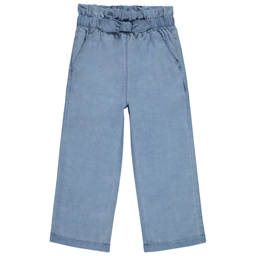 Pantalón ancho liso efecto anudado para niña 