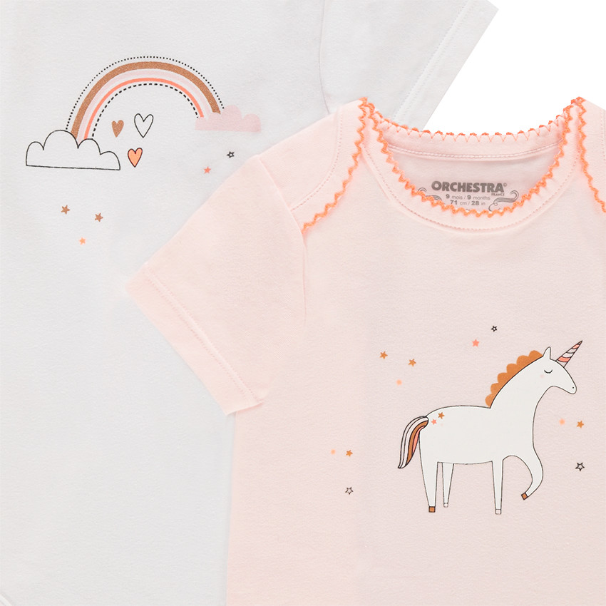 Pack de 3 bodies de jersey de manga corta con dibujos de fantasía y unicornio  Additional Pack de 3 bodies de jersey de manga corta con dibujos de fantasía y unicornio