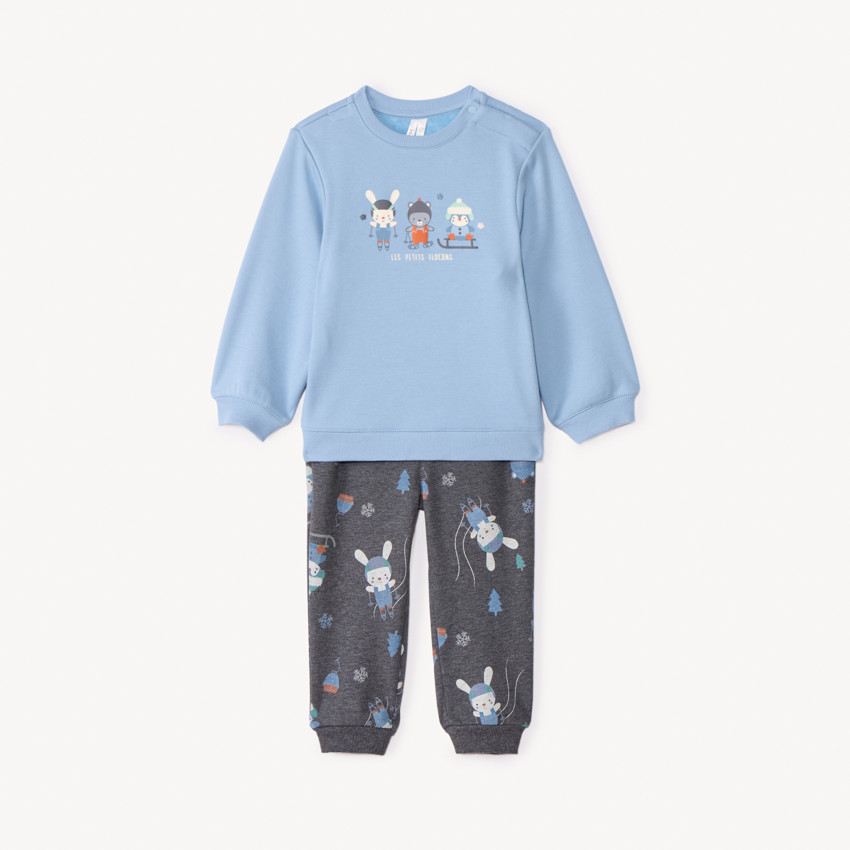 Conjunto de chándal de felpa con estampado de esquí para bebé niño 