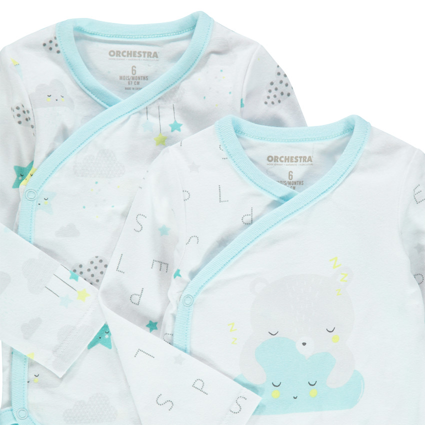 Juego de 2 bodies de manga larga de algodón ecológico con nubes estampadas 