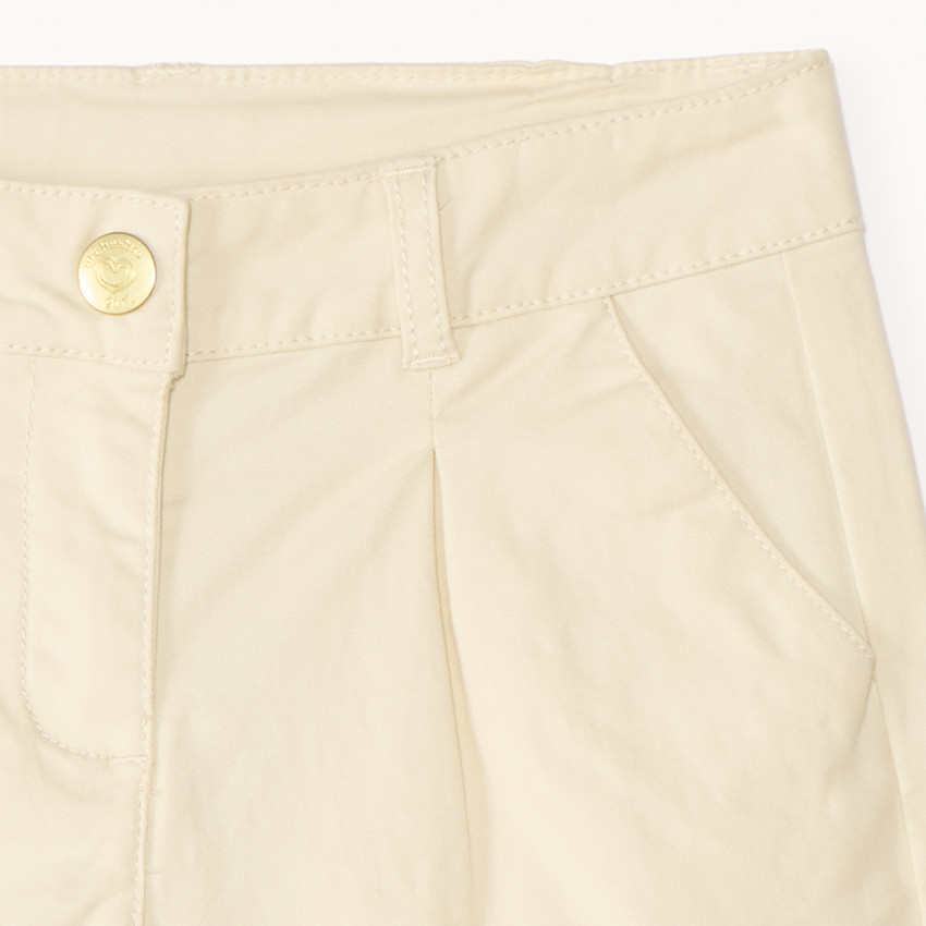 Short en twill liso efecto pinza para niña 