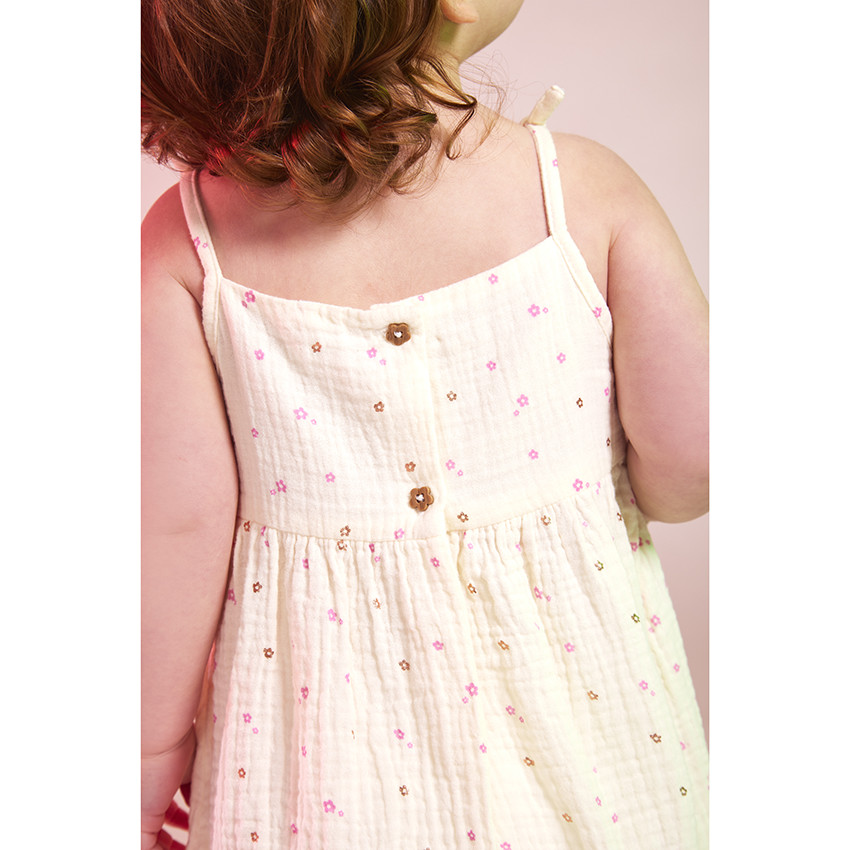 Vestido de tirantes de gasa de algodón con estampado de flores para niña bebé 