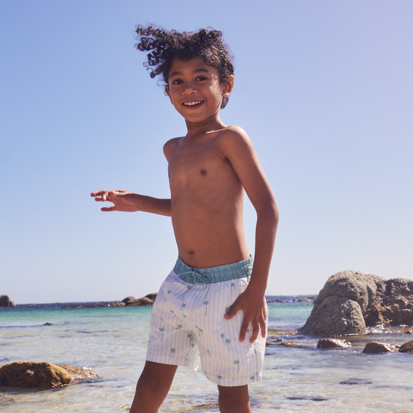 Short de bain imprimé palmiers et rayé garçon 