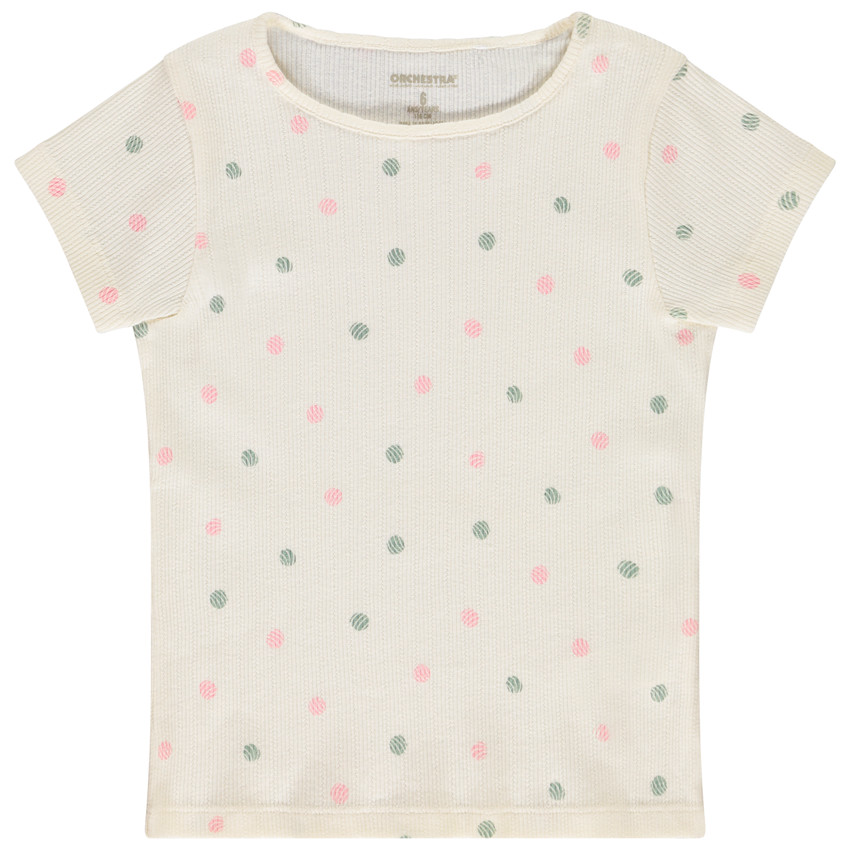 Camiseta de manga corta de punto acanalado con lunares para niña 