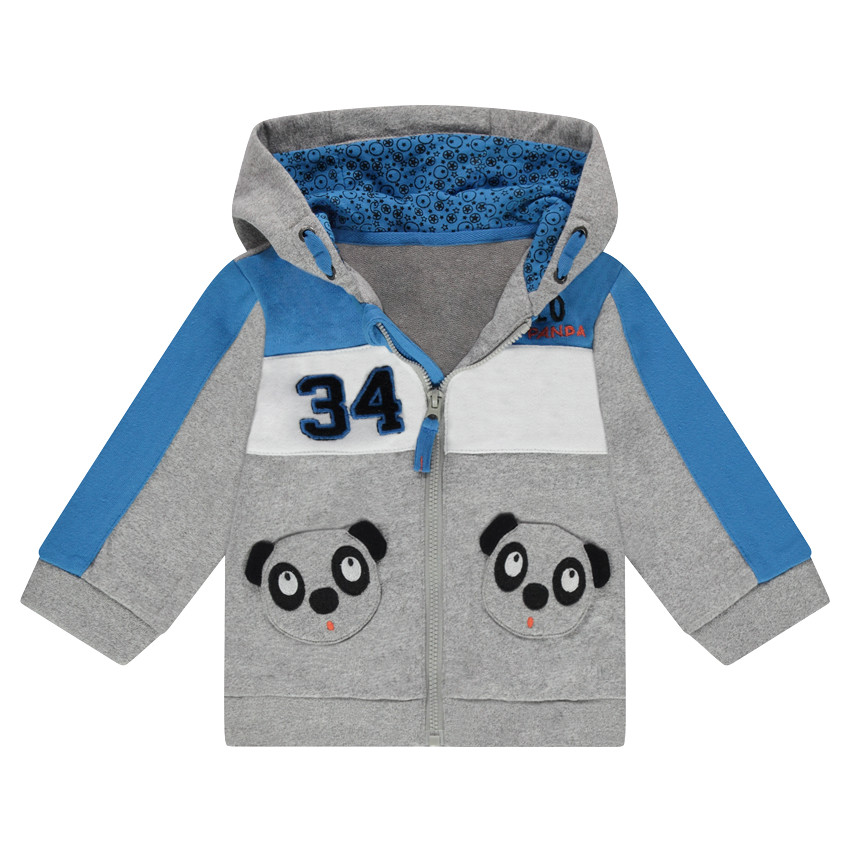 Chaqueta de felpa con capucha y bolsillos con forma de panda 