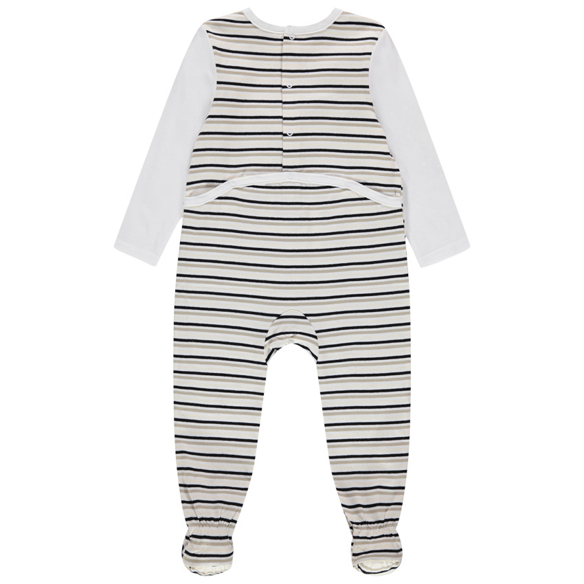 Pelele de algodón orgánico a rayas con león en relieve 