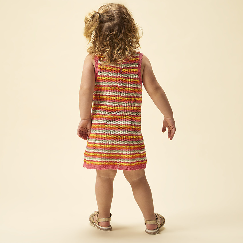 Vestido sin mangas de crochet a rayas para bebé niña 