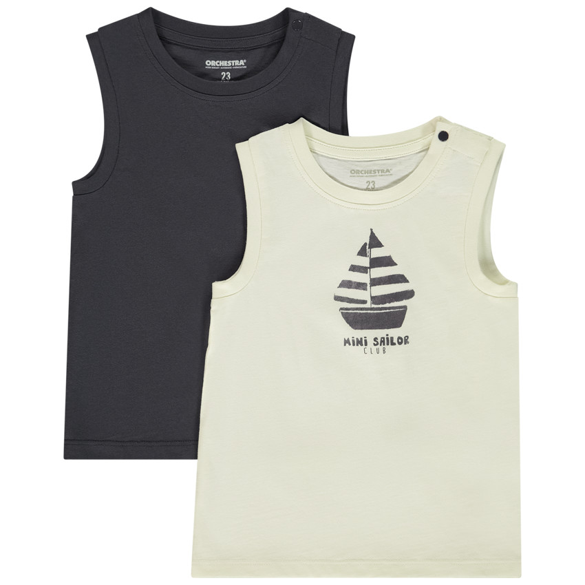 Lote de 2 camisetas sin mangas lisas y estampadas para bebé niño 