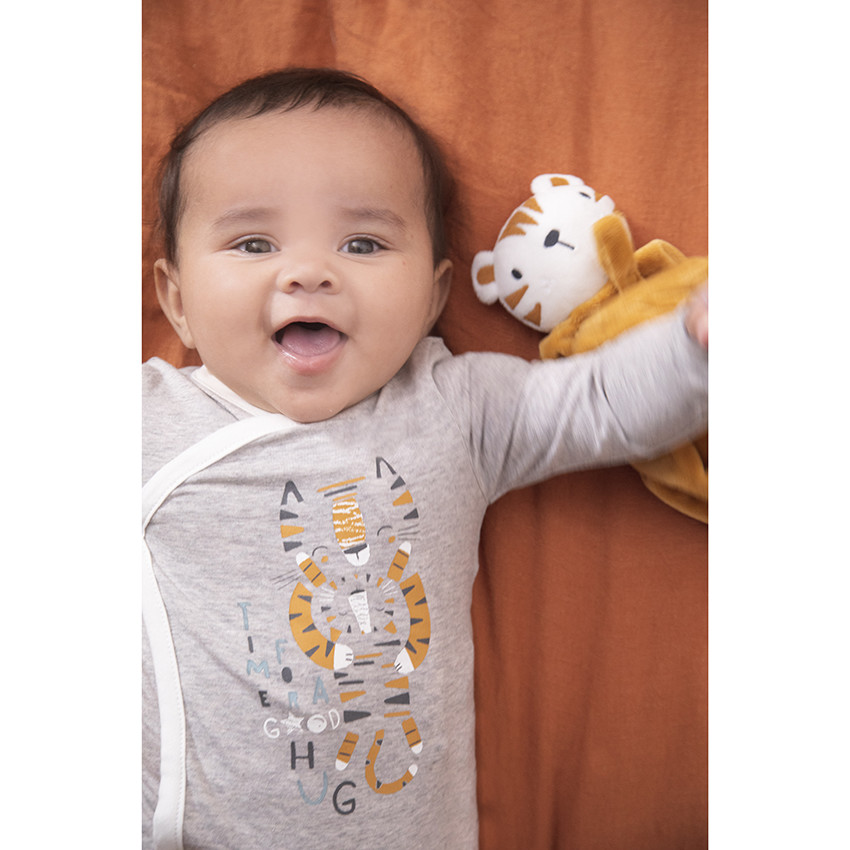 Pack de 7 bodies de manga larga estampados con tigres para bebé niño 