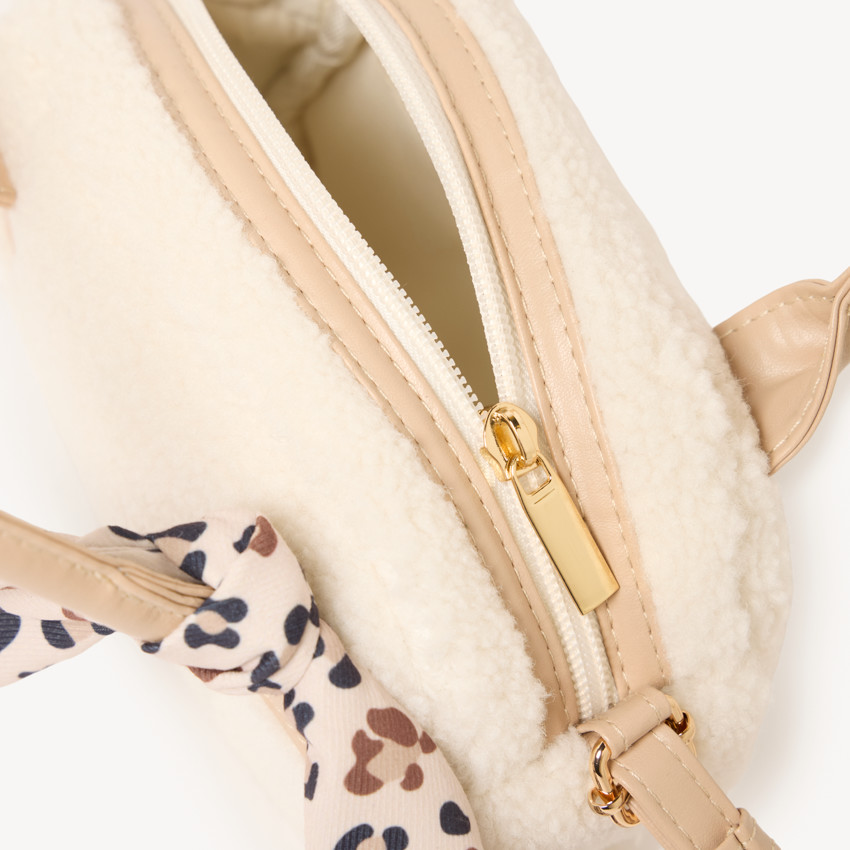 Bolso bandolera de sherpa para niña con lazo de leopardo 