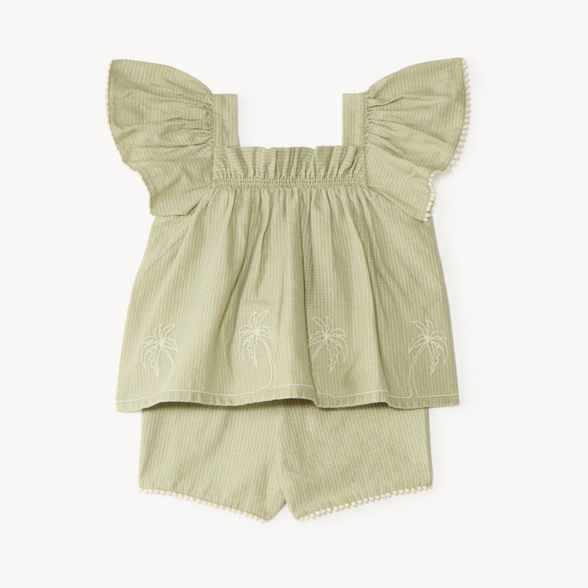 Conjunto corto de 2 piezas blusa + short para bebé niña. 