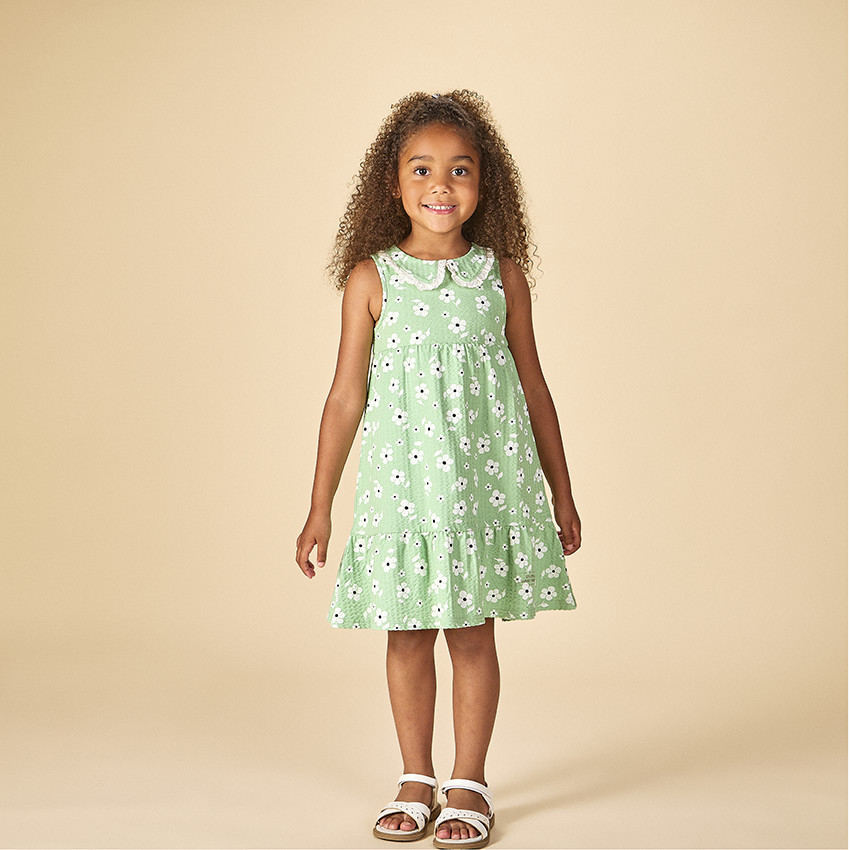 Vestido sin mangas estampado flores con cuello claudine niña 