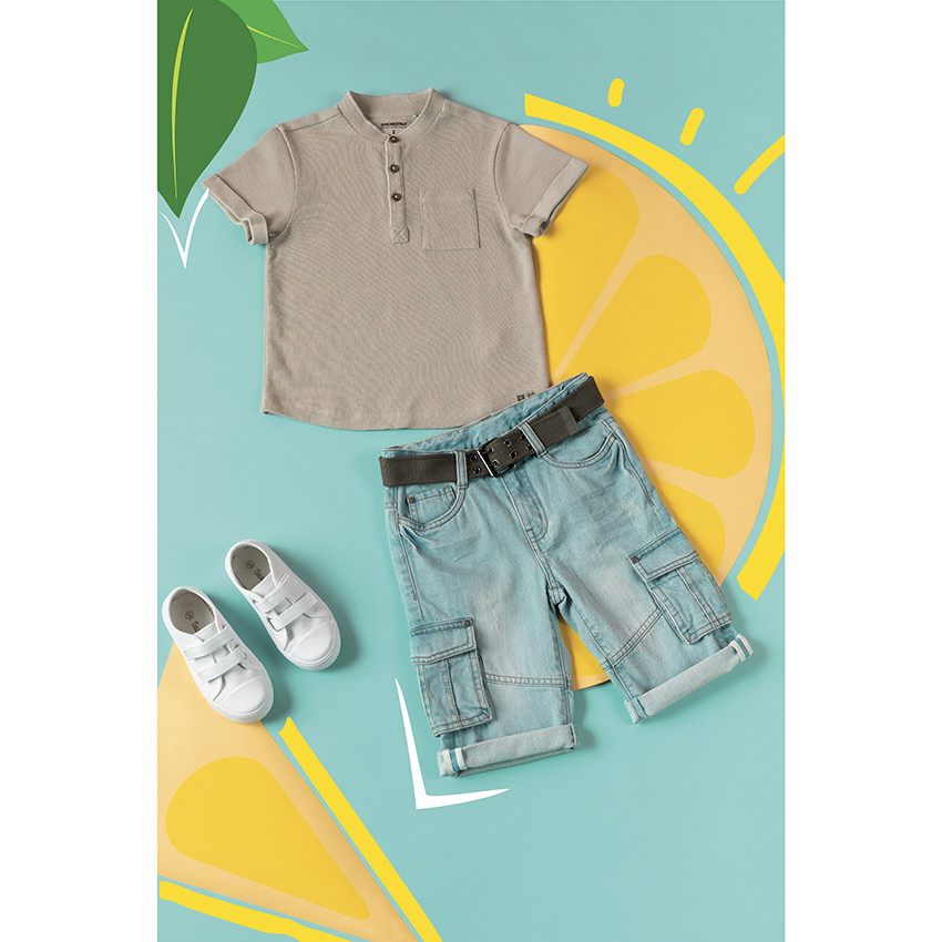 Pantalon corto vaquero efecto used con cintura y bolsillos 