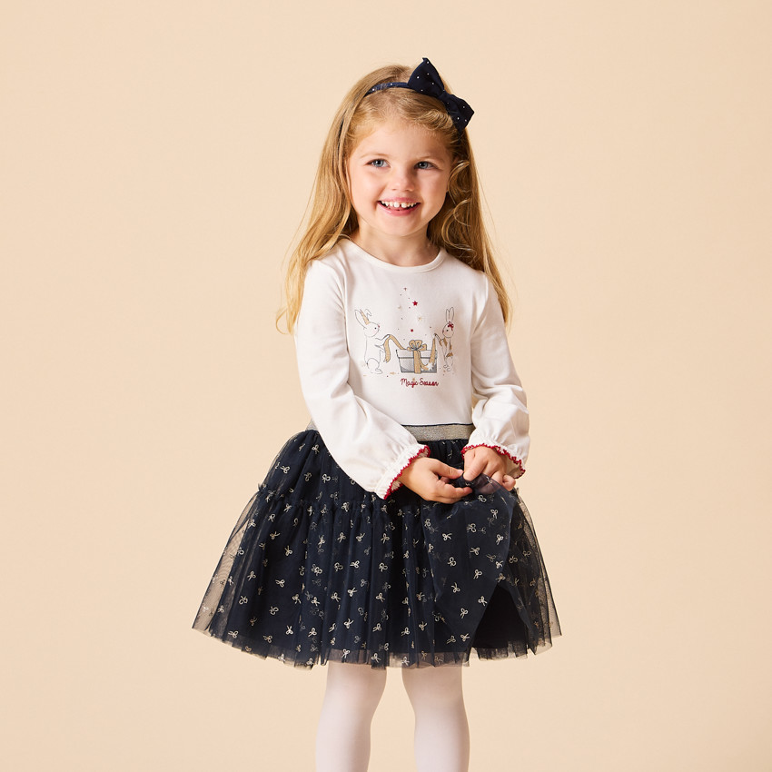 Vestido de fiesta de manga larga efecto 2 en 1 bimatéricos para niña bebé 