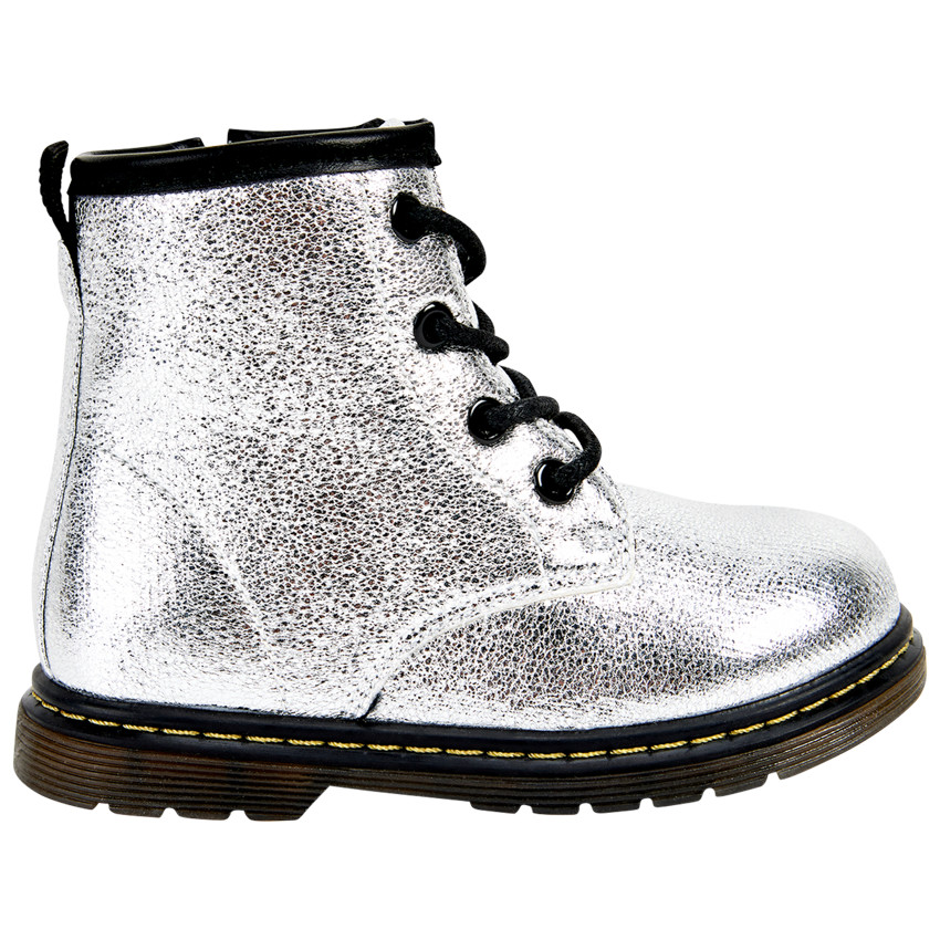 Botines plateados con cremallera y cordones para bebé niña  Additional Botines plateados con cremallera y cordones para bebé niña
