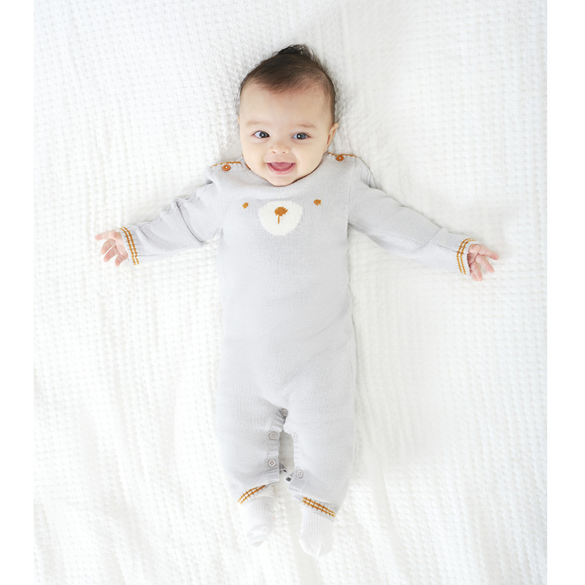 Mono largo en tejido de punto con imagen de osito para bebé niño 