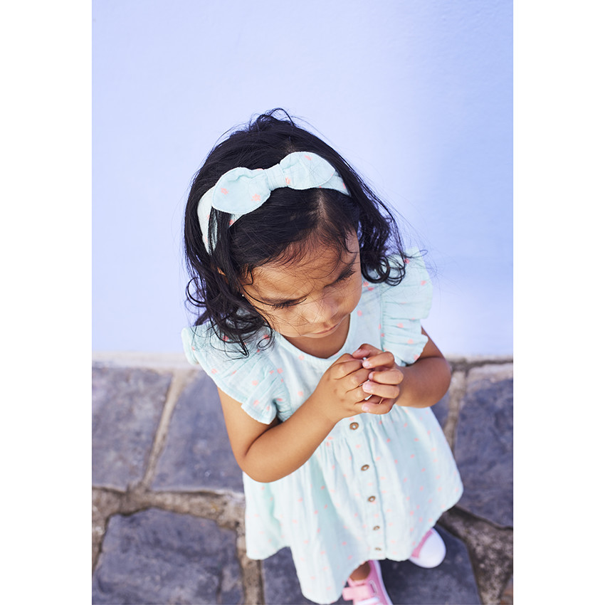 Conjunto de 3 piezas vestido + pololo + diadema de lunares para niña 