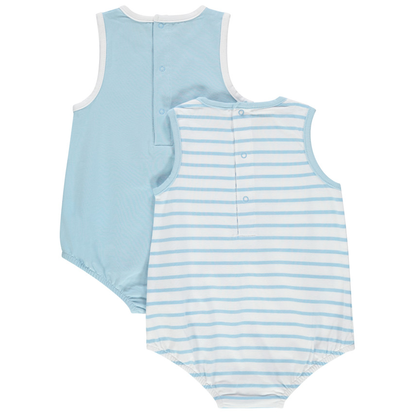 Pack de 2 peleles cortos a rayas y lisos con estampado de delfines 