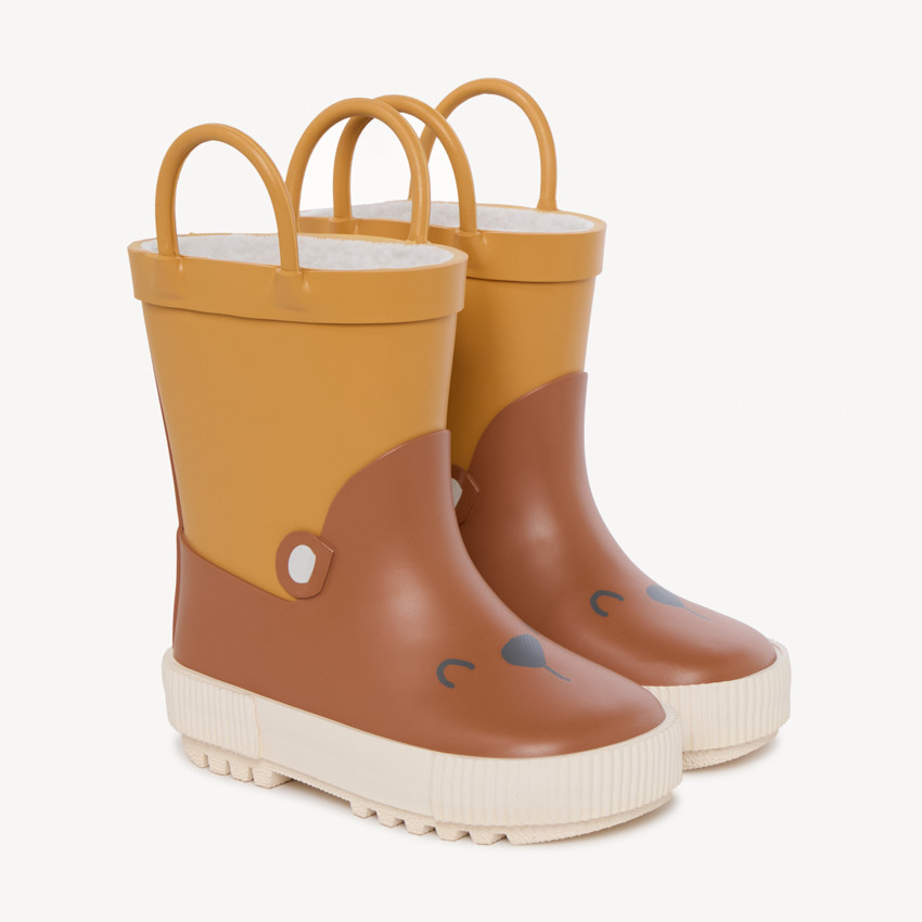 Botas de lluvia divertidas con osito y asas para bebé niño 