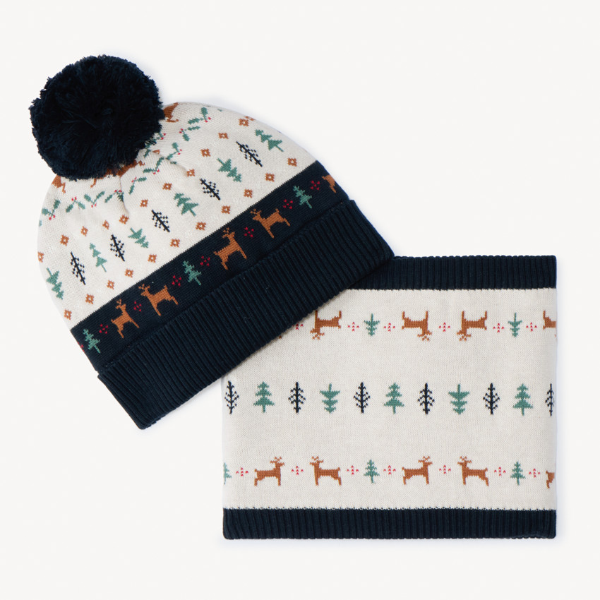 Conjunto de gorro + bufanda de punto jacquard para niño. 