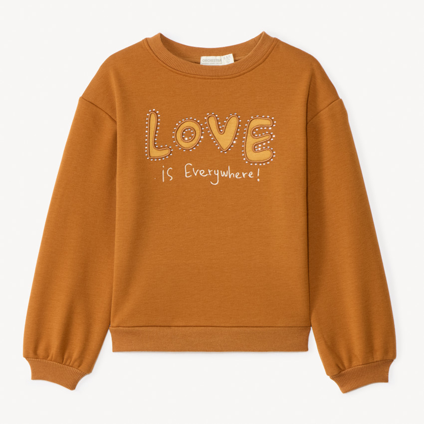 Sweat molleton oversize contrecollé velours Love pour fille 
