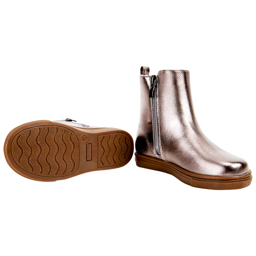 Botines iridiscentes con hebilla y pompón para bebé niña 