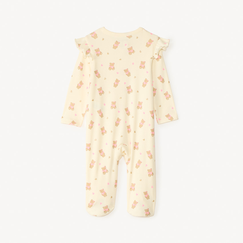 Dormir en traje de punto de canalé con cremallera y estampado de oso para niña 