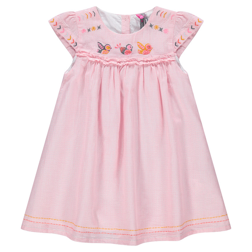 Vestido de manga corta de rayas y bordados que contrastan  Additional Vestido de manga corta de rayas y bordados que contrastan