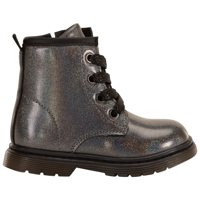 Botines iridiscentes con cordones y cremallera para niña bebé 