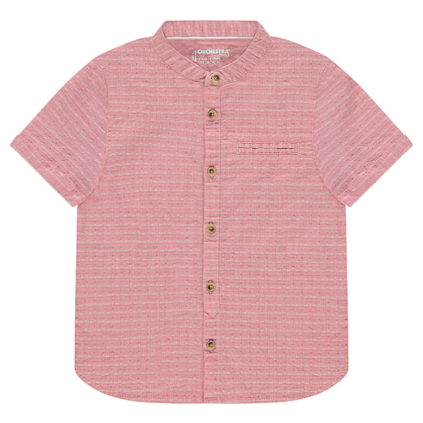 Camisa de manga corta de algodón de fantasía y cuello mao 