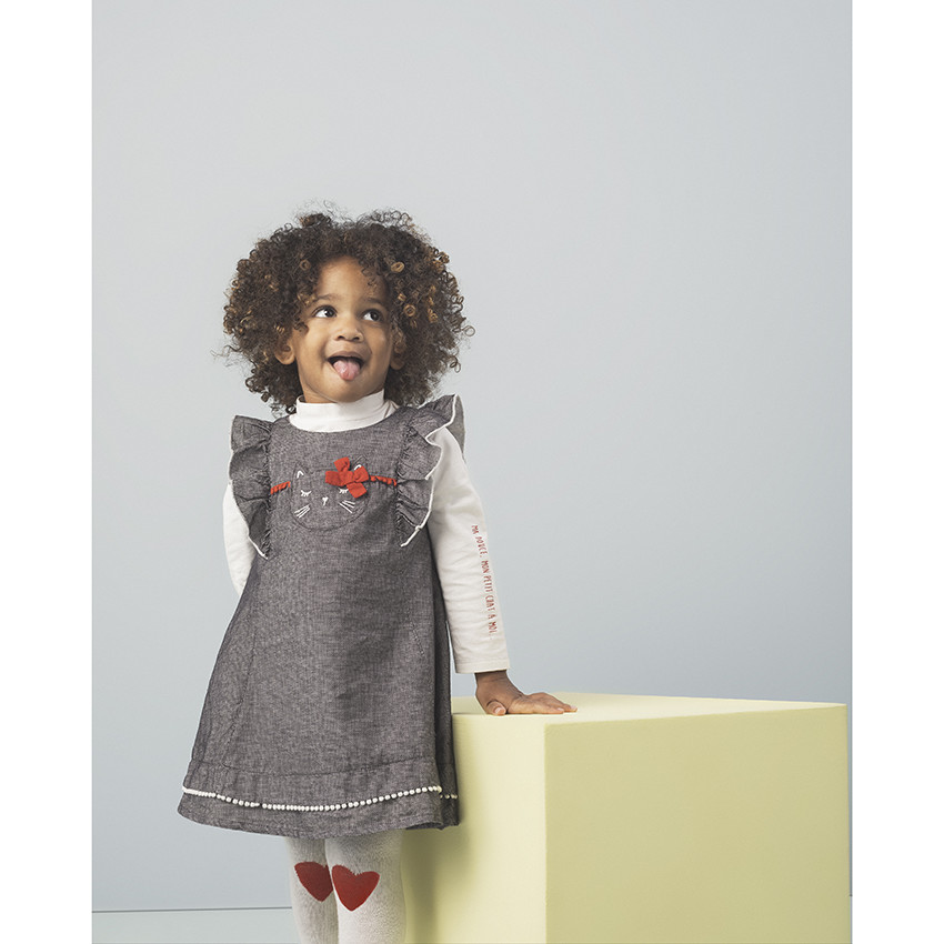 Vestido de manga corta de cambray con gato bordado  Additional Vestido de manga corta de cambray con gato bordado