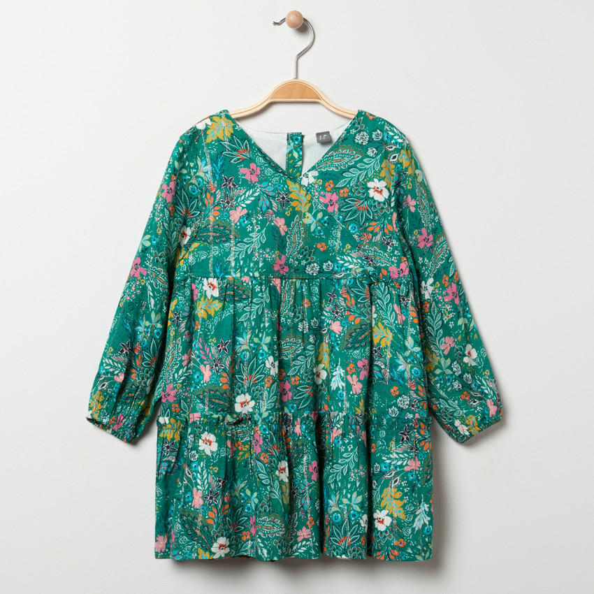 Vestido de manga larga verde con estampado de flores  Additional Vestido de manga larga verde con estampado de flores