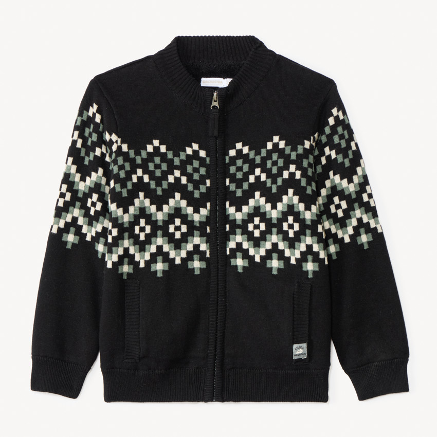Gilet tricot doublé à motifs jacquard esprit Aztèque pour garçon  